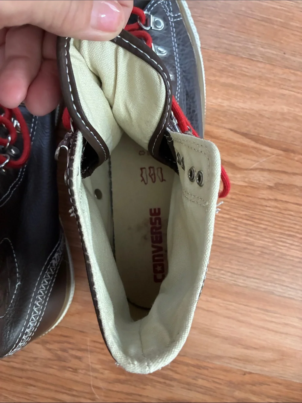 Converse Men's Brown High-Top Sneakers with Red Laces
